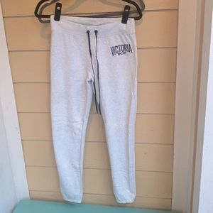 Victoria Secret- Sport joggers in a light Heather gray w black accents, size xs